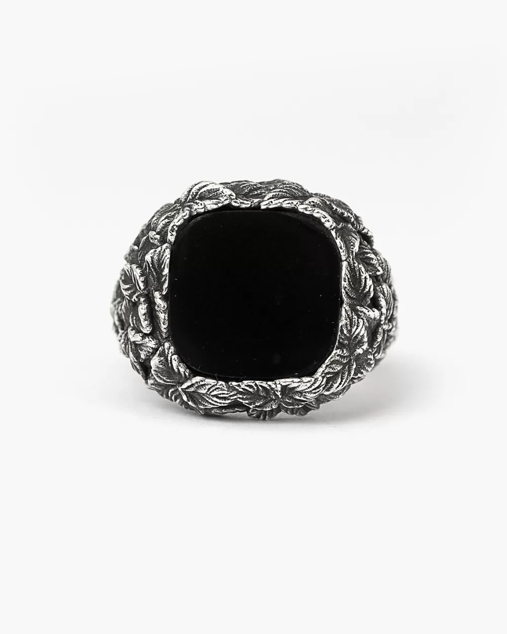 Nove25 Anello Chevalier Foglie Con Pietra Nera