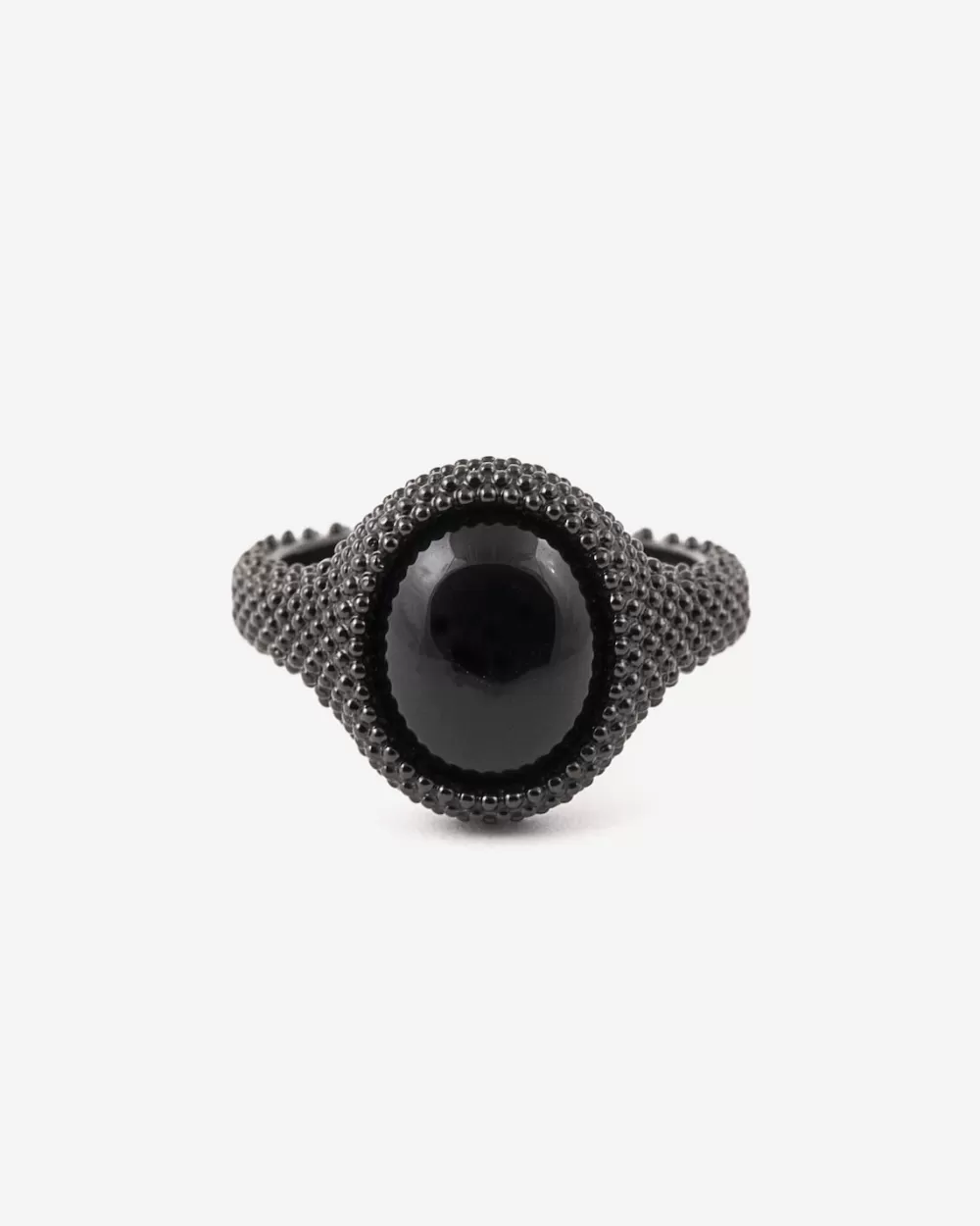 Nove25 Anello Chevalier Ovale Puntinato Total Black Con Pietra Nera