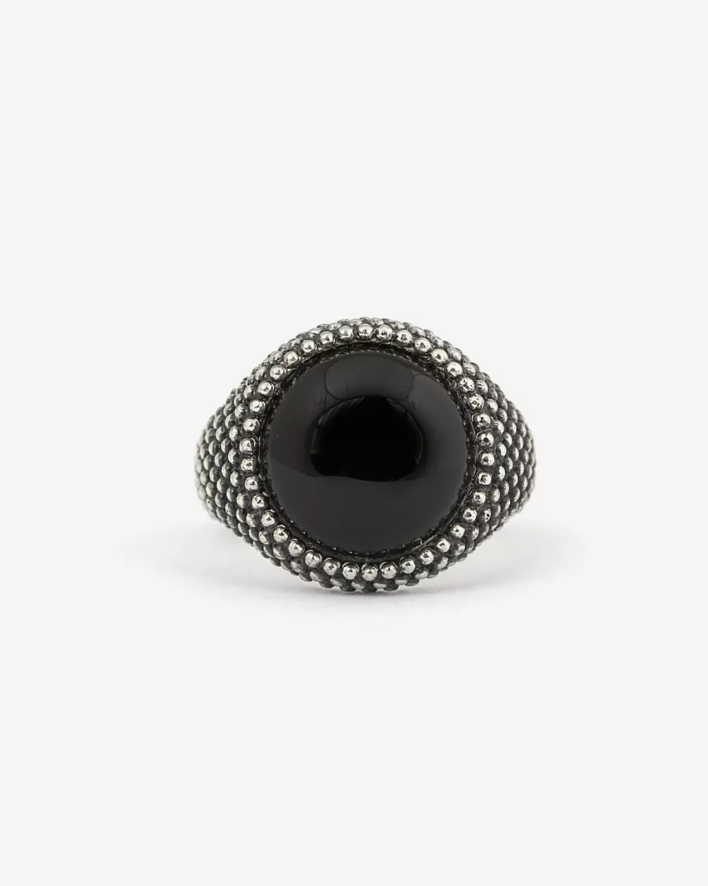 Nove25 Anello Chevalier Tondo Puntinato Con Pietra Nera