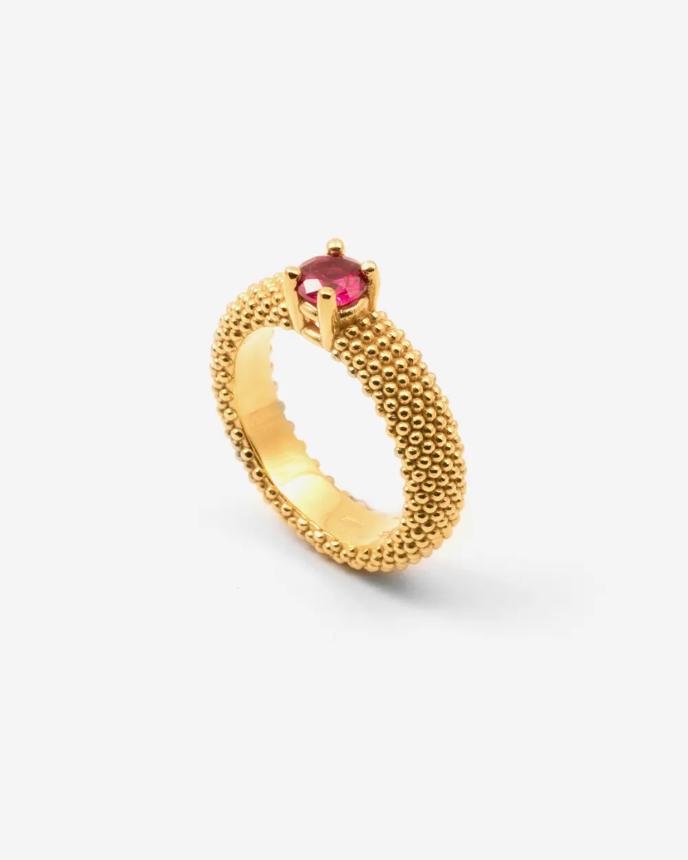 Nove25 Anello Fede Solitario Puntinato Placcato Oro Con Brillante Rosso