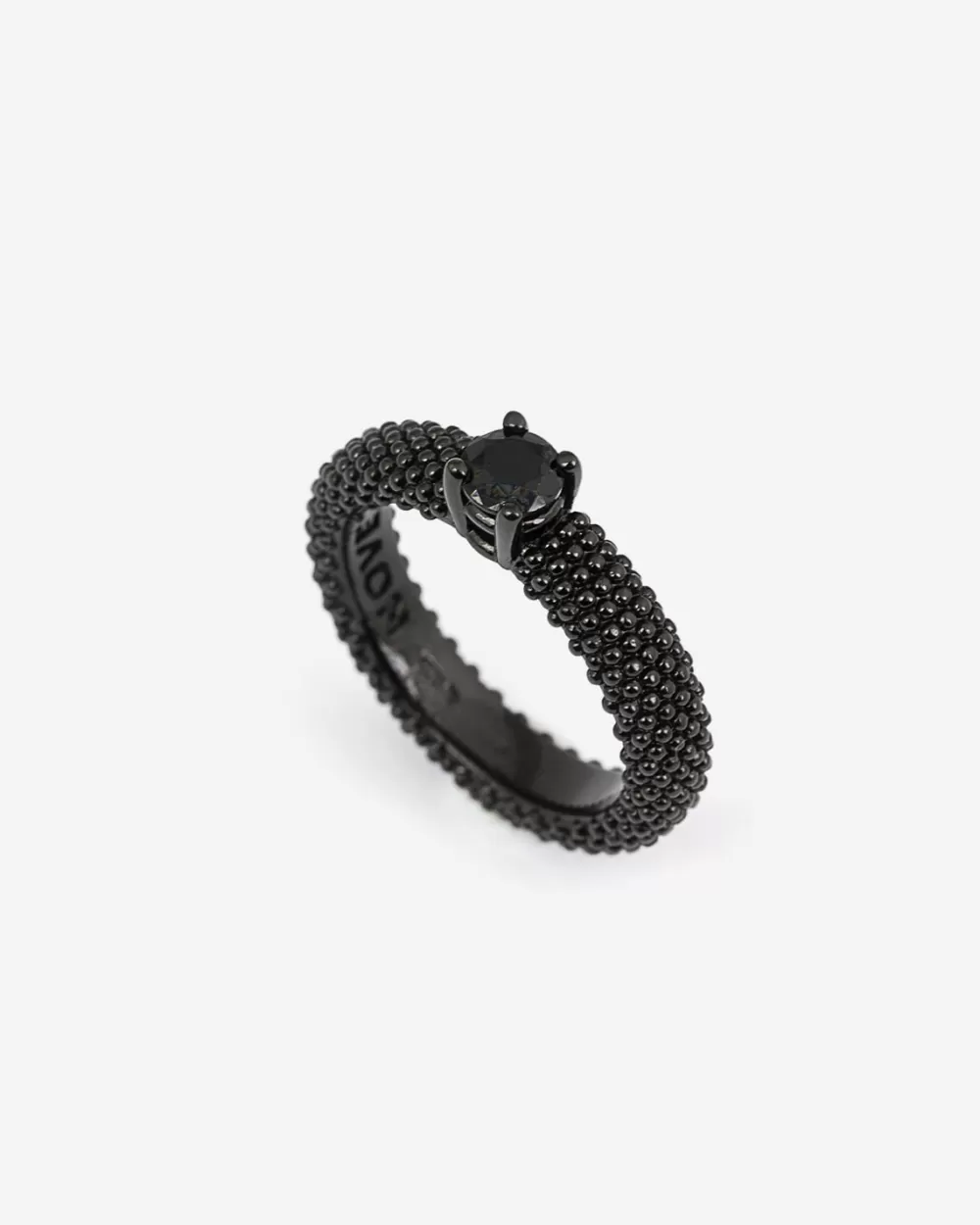 Nove25 Anello Fede Solitario Puntinato Total Black