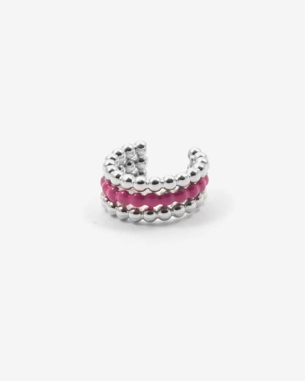 Nove25 Ear Cuff Orecchino Senza Buco Palline Tre Giri Smalto Fucsia