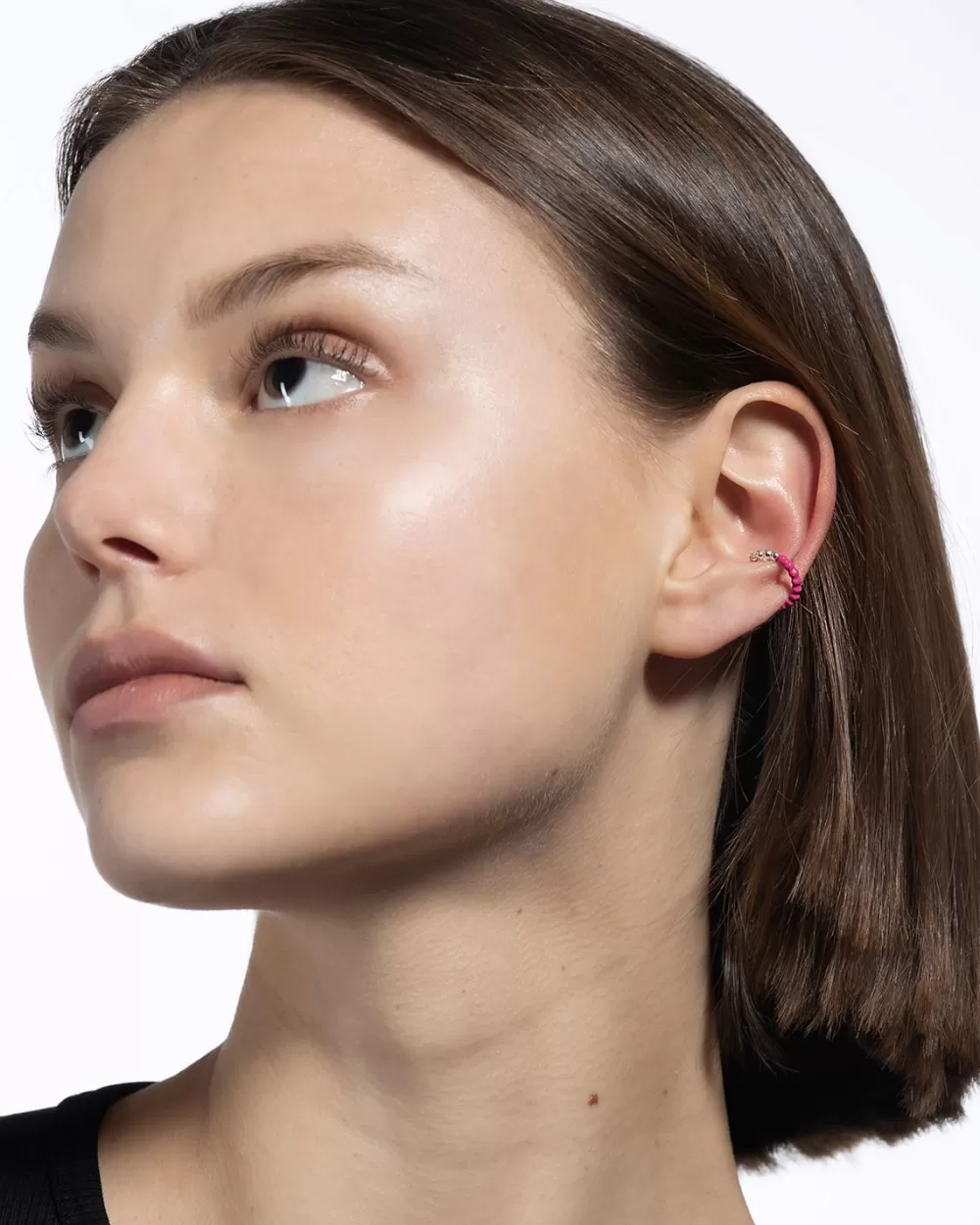 Nove25 Ear Cuff Orecchino Senza Buco Palline Un Giro Smalto Fucsia