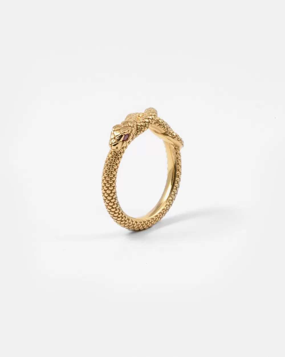 Nove25 Fedina Serpente Con Occhi Zirconia Cubica Rossa / Oro Giallo Lucido