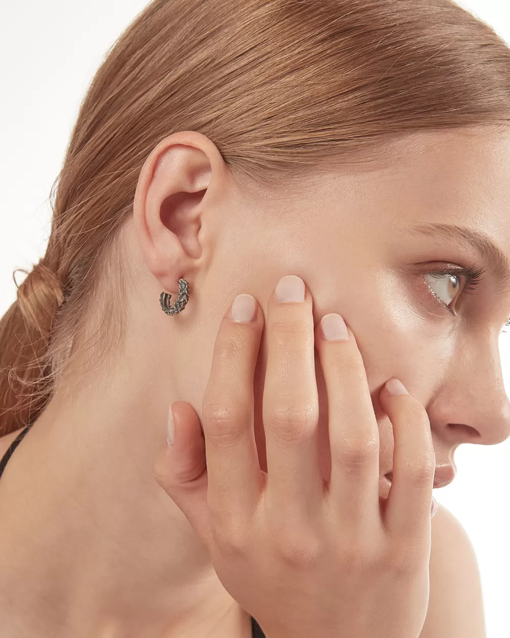 Nove25 Orecchino A Cerchio Foglie Piccolo In Argento