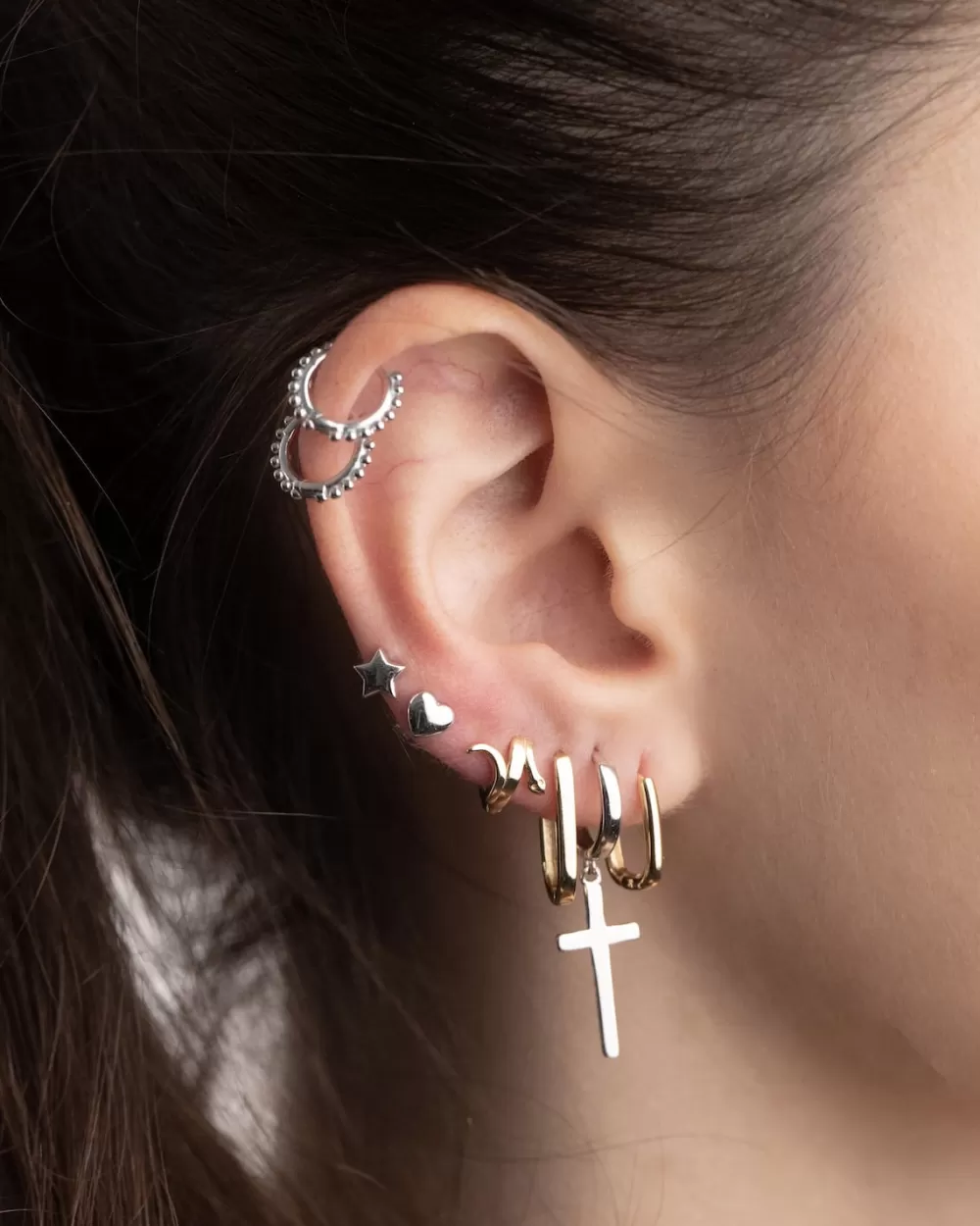 Nove25 Orecchino Singolo Cerchio Piercing Snake / Oro Giallo Lucido